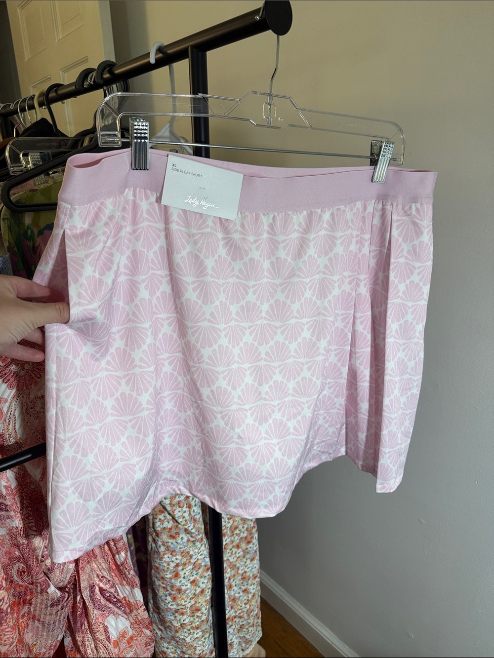 SKORT Lady Hagen Pink White Patterned Golf Skort